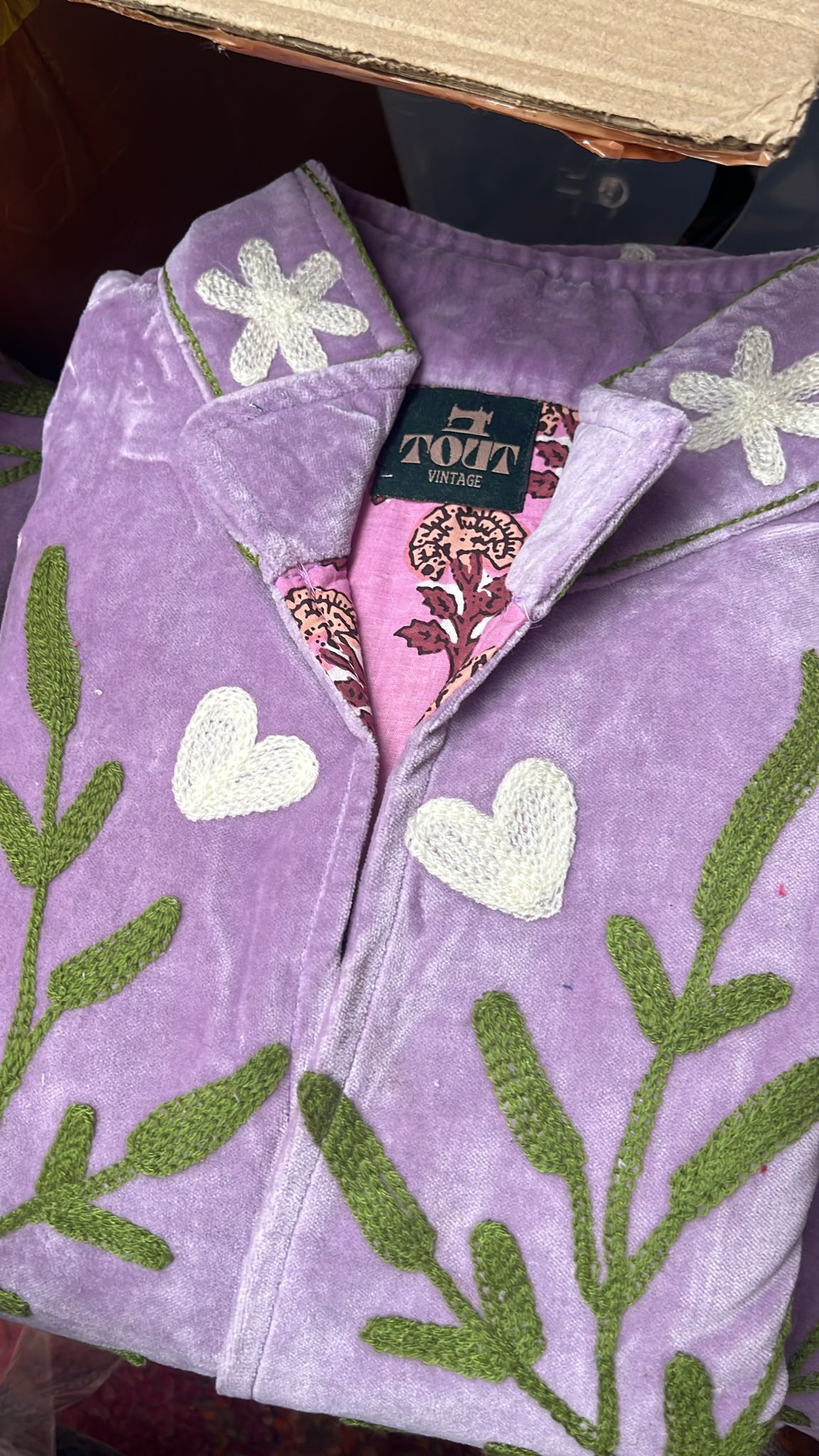 Velvet embroidery jacket pink light purple