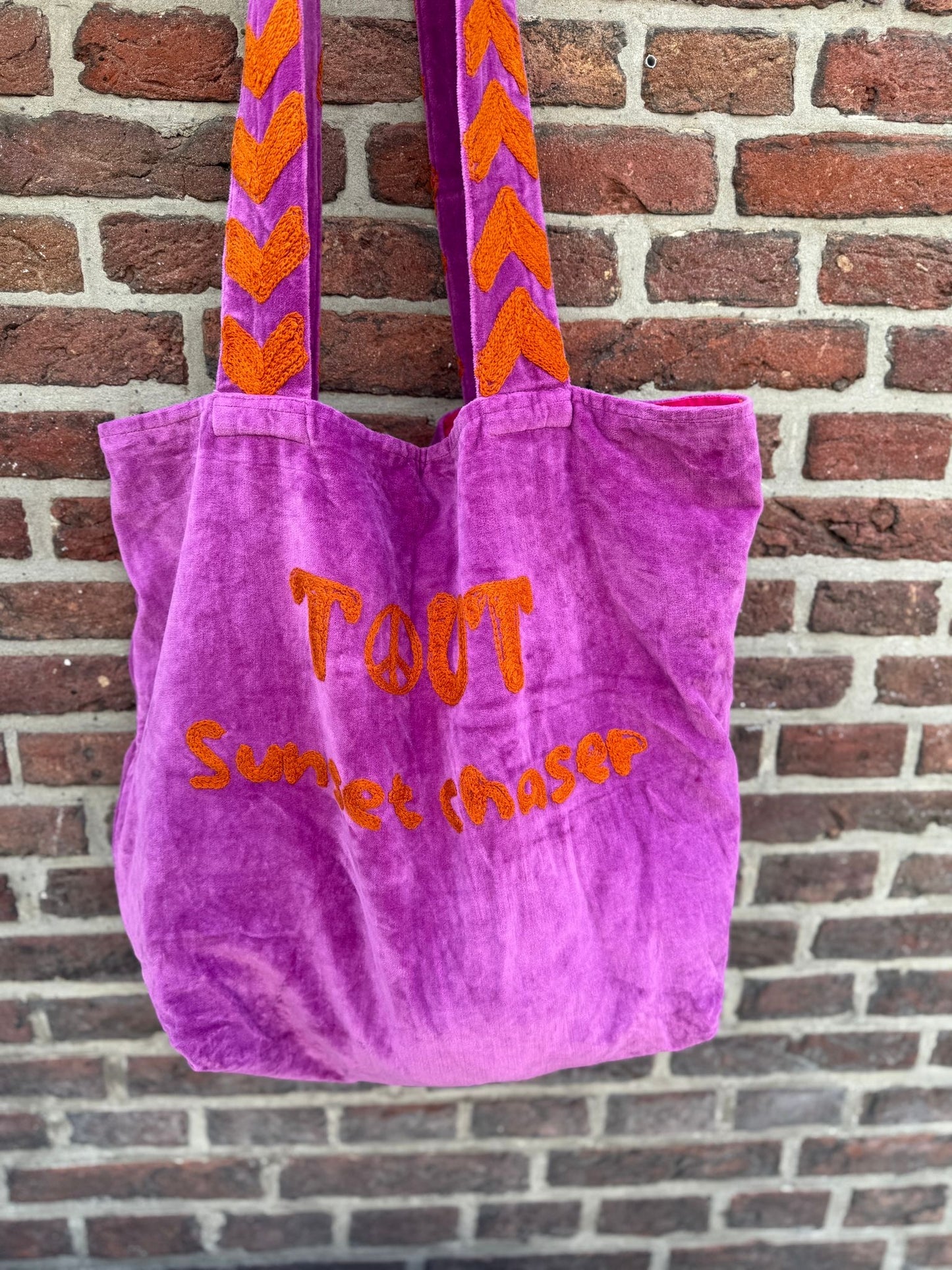 Set van 6 velvet embroidery "SUNCHASER" tassen