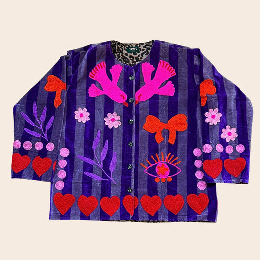 TOUT - Birds Jacket Velvet Purple stripes