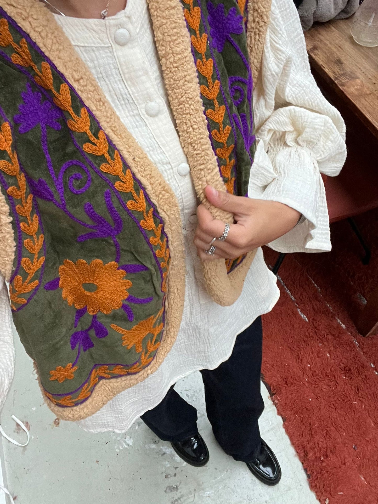 Velvet gilet teddy purple orange