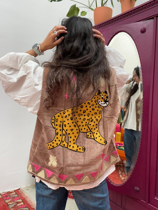 Suzani velvet Gilet panter brown