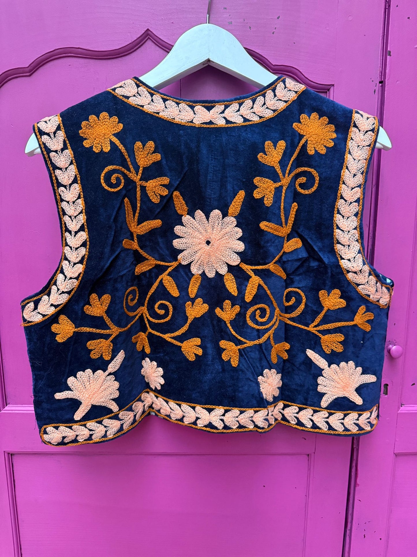 Set of 2 Suzani velvet  Gilet  blauw zalm