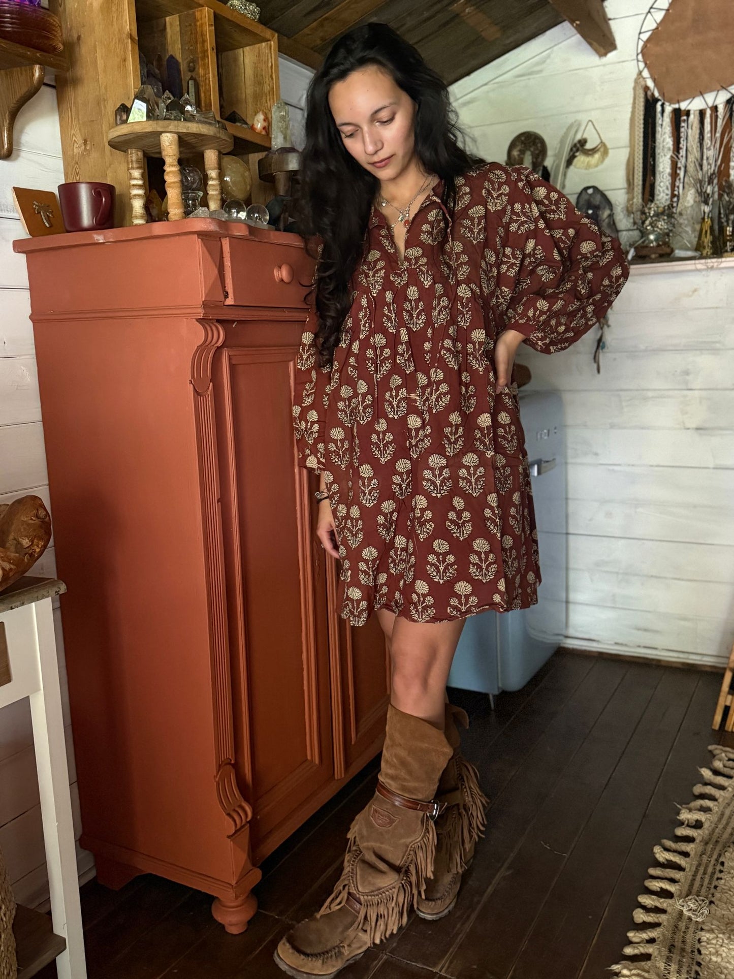 Blockprints jurk Brown