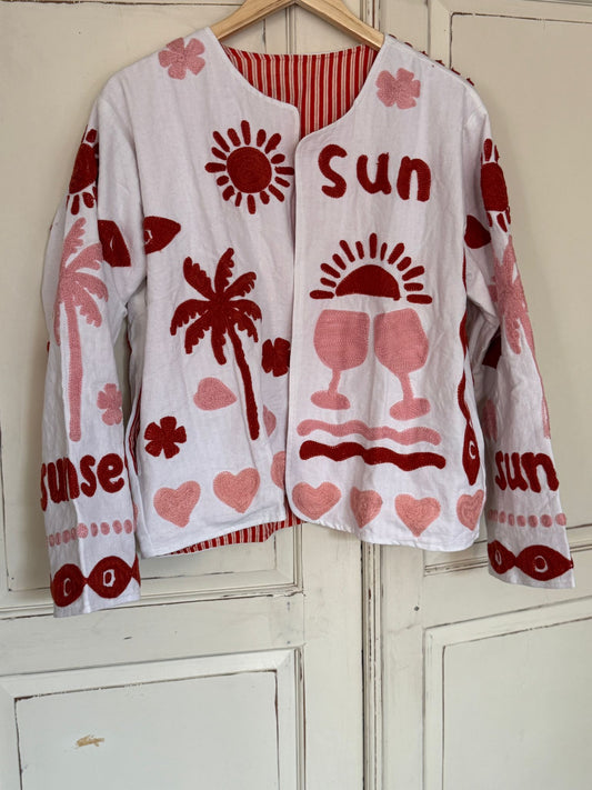 Cotton embroidery jacket CINCIN wit rozew