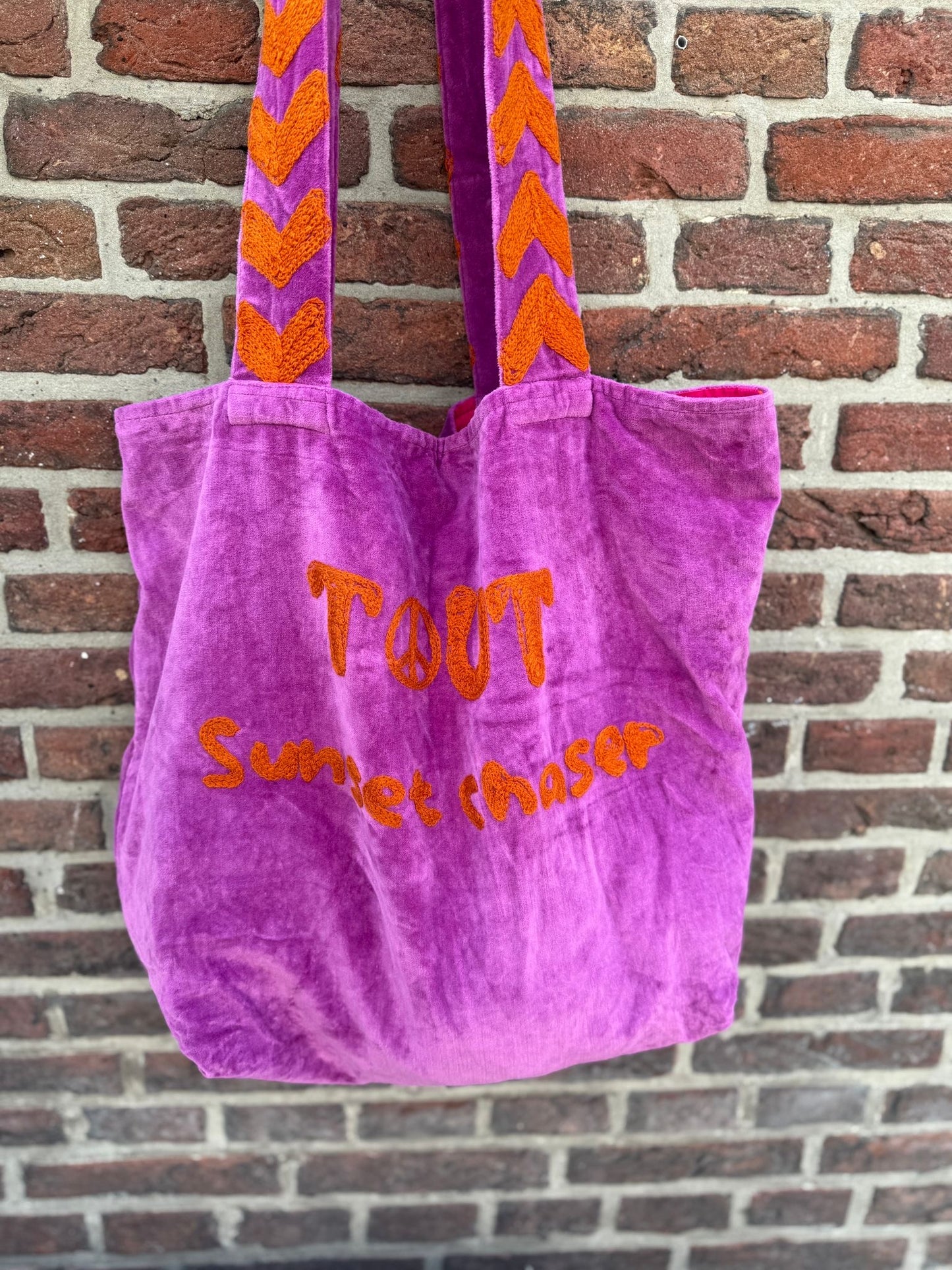 Set van 6 velvet embroidery "SUNCHASER" tassen
