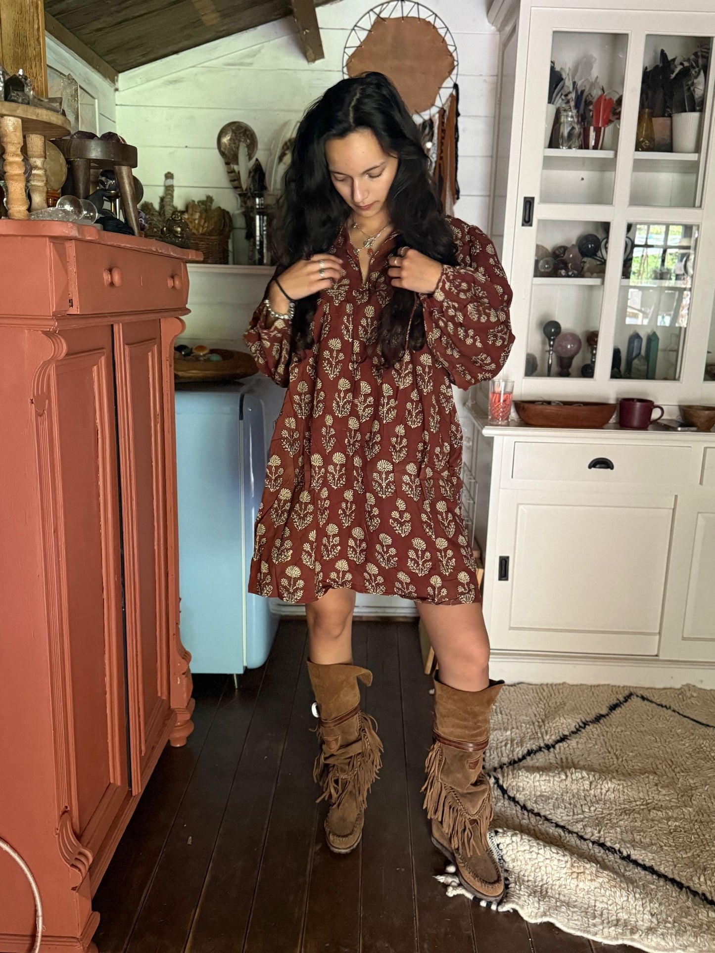 Blockprints jurk Brown