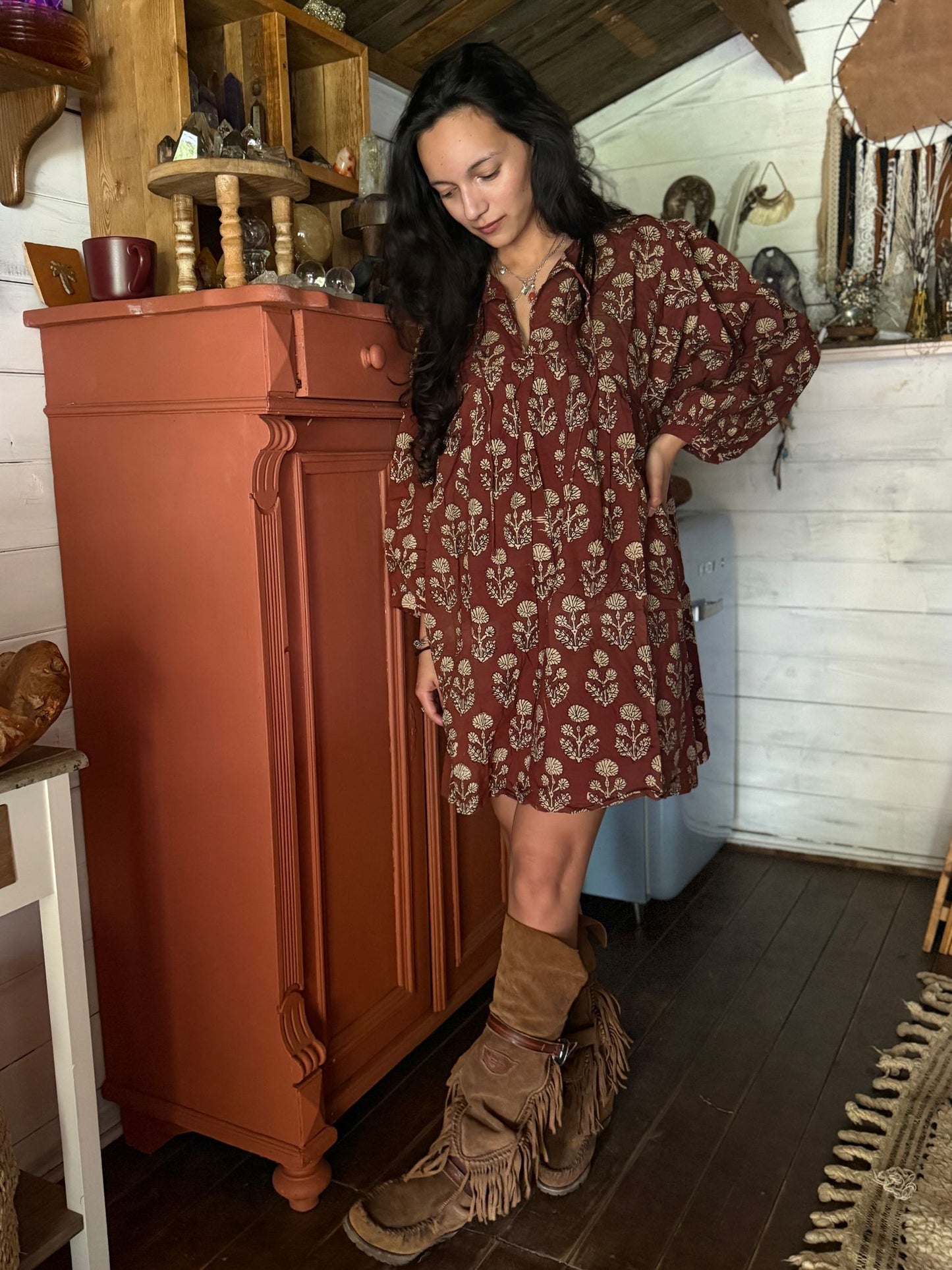 Blockprints jurk Brown