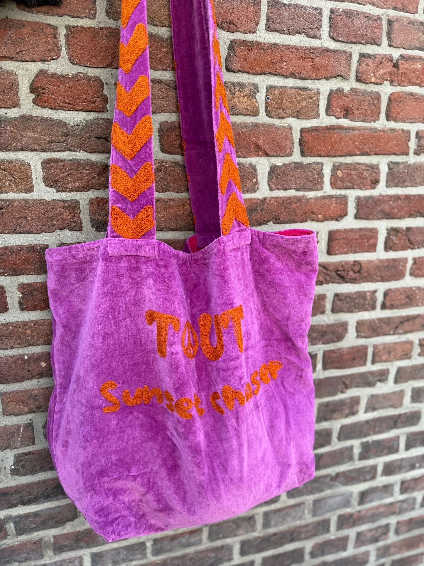 Set van 6 velvet embroidery "SUNCHASER" tassen