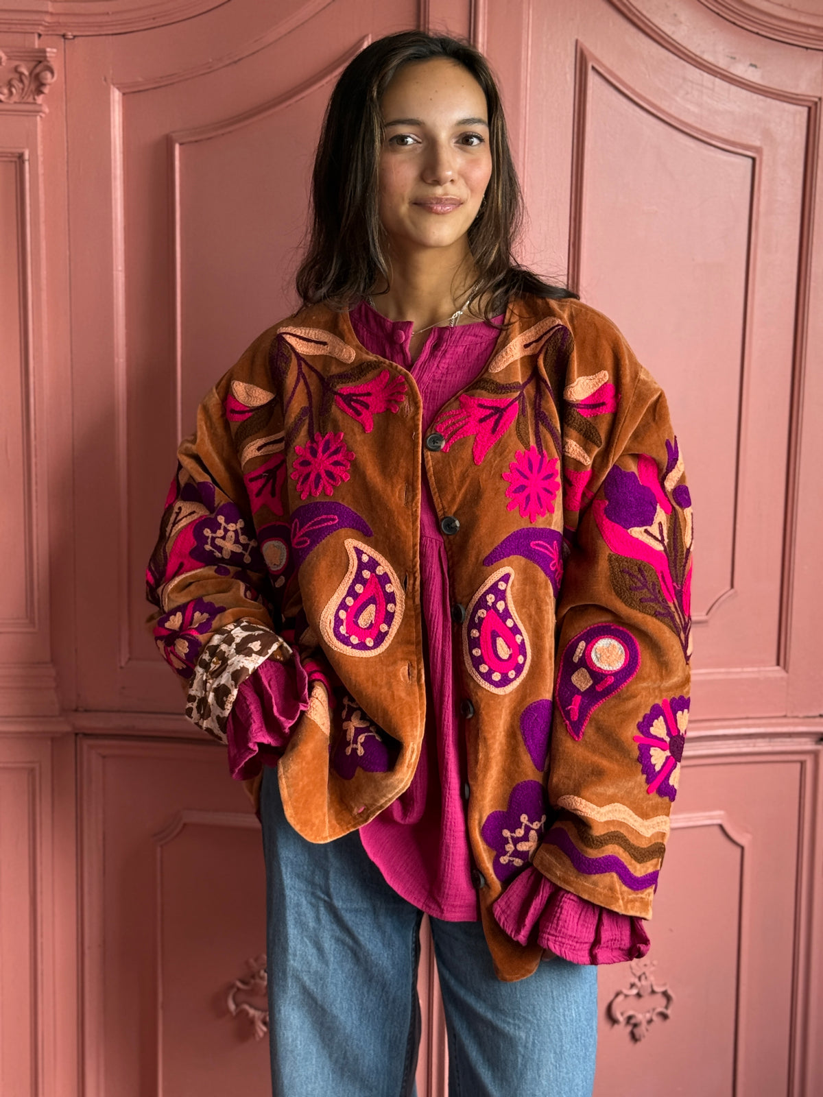 TOUT - Brown velvet Flower Jacket