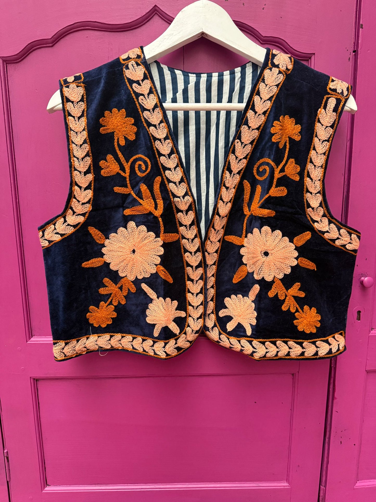 Set of 2 Suzani velvet  Gilet  blauw zalm