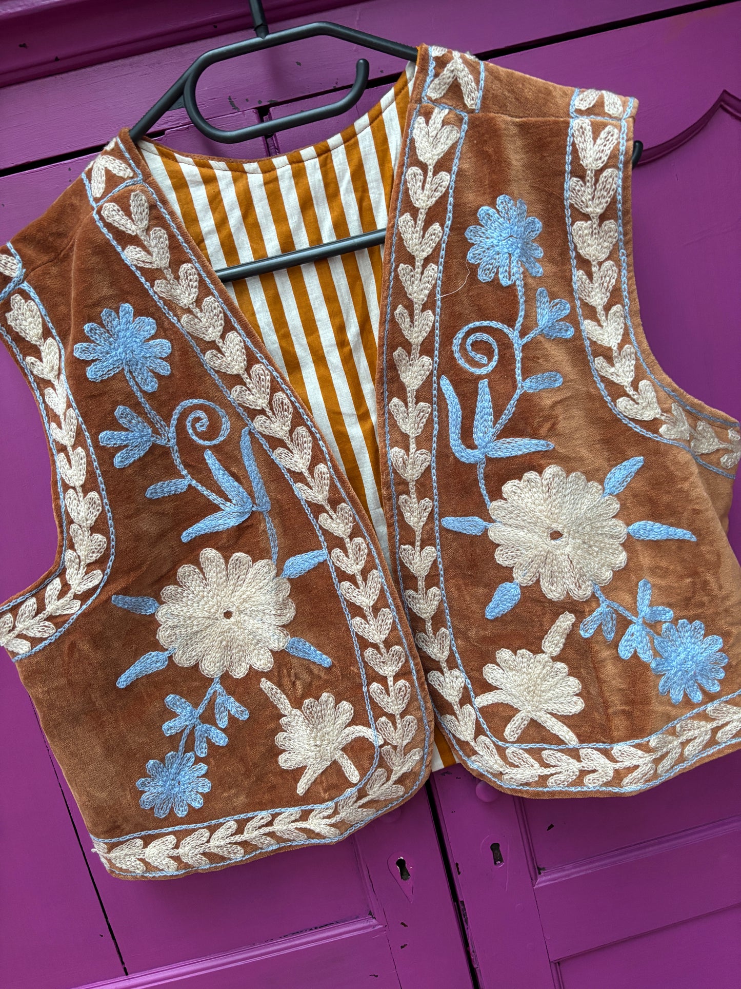 Set of 2 Suzani velvet  Gilet bruin blauw