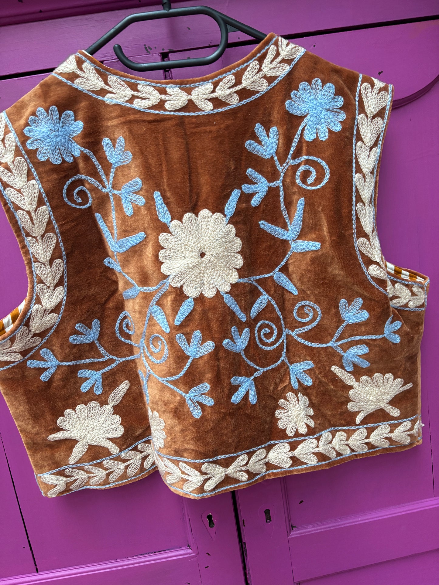 Set of 2 Suzani velvet  Gilet bruin blauw