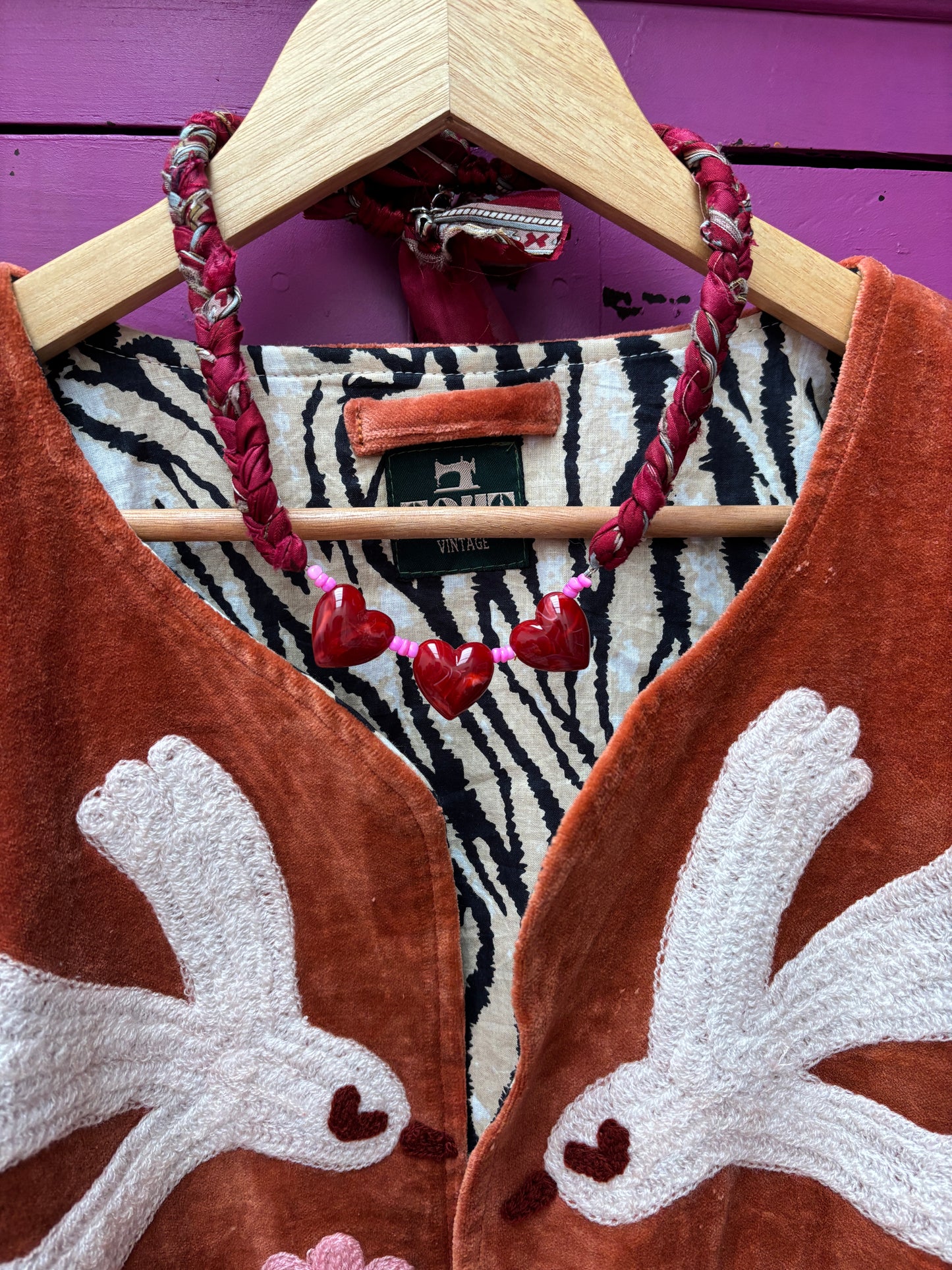 Velvet  embroidery jacket birds roest