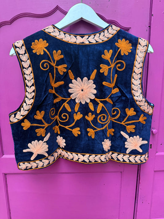 Set of 2 Suzani velvet  Gilet  blauw zalm