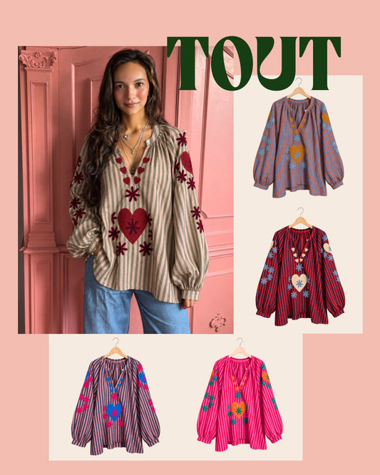 TOUT - SET OF 10 Blouses Stripe Heart PREORDER (end of October)