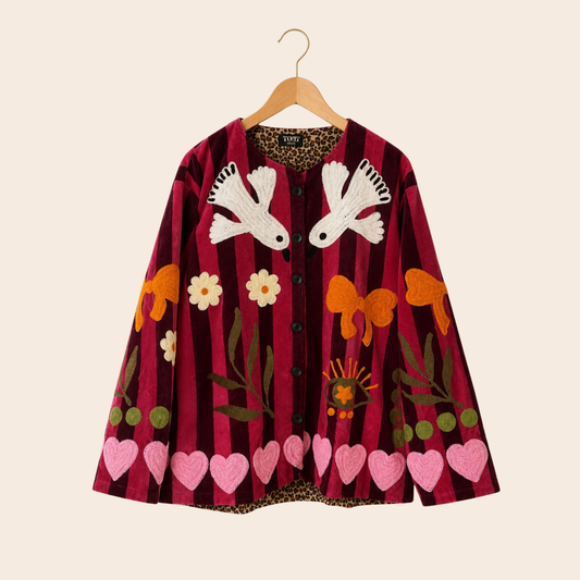 TOUT - Birds Jacket Velvet Pink stripes