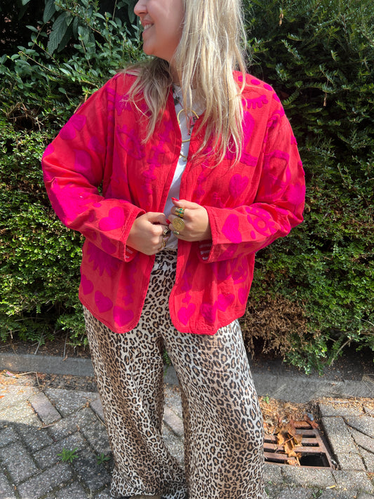 Cotton embroidery jacket DREAM pink red panter NW