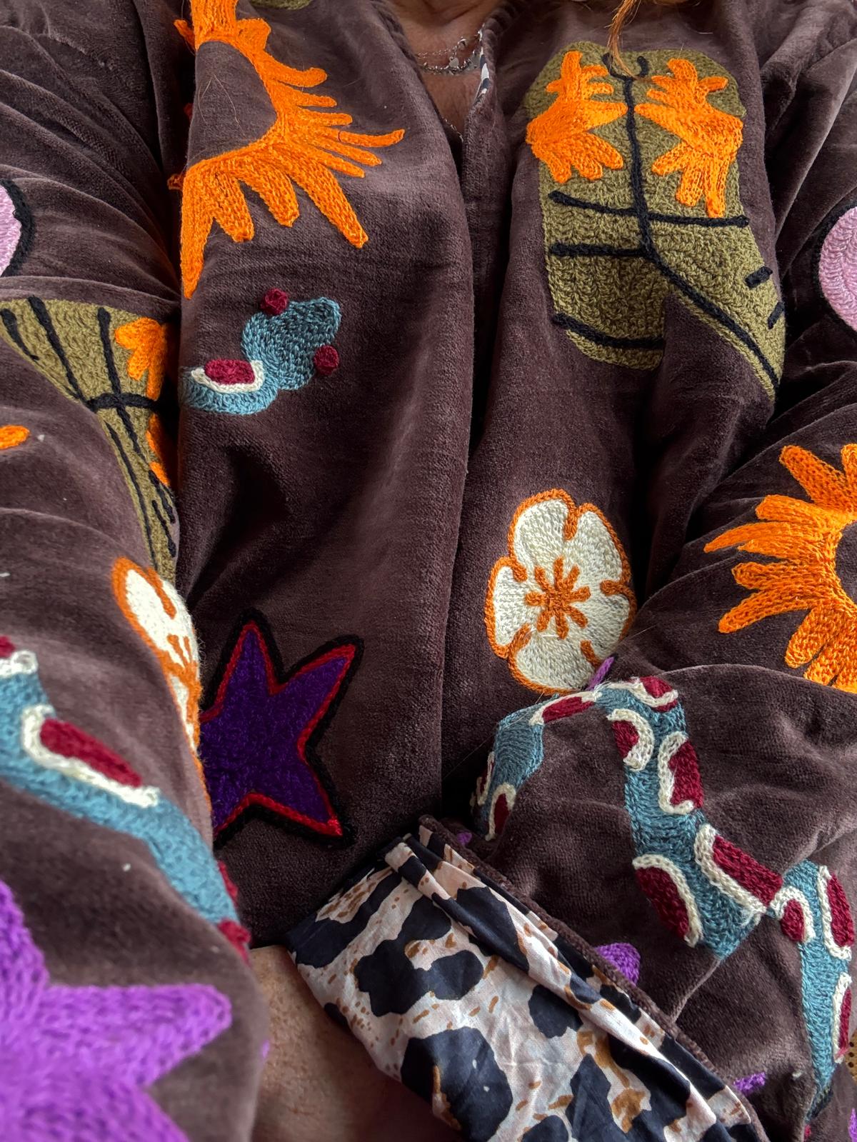 Velvet embroidery Ella jacket brown