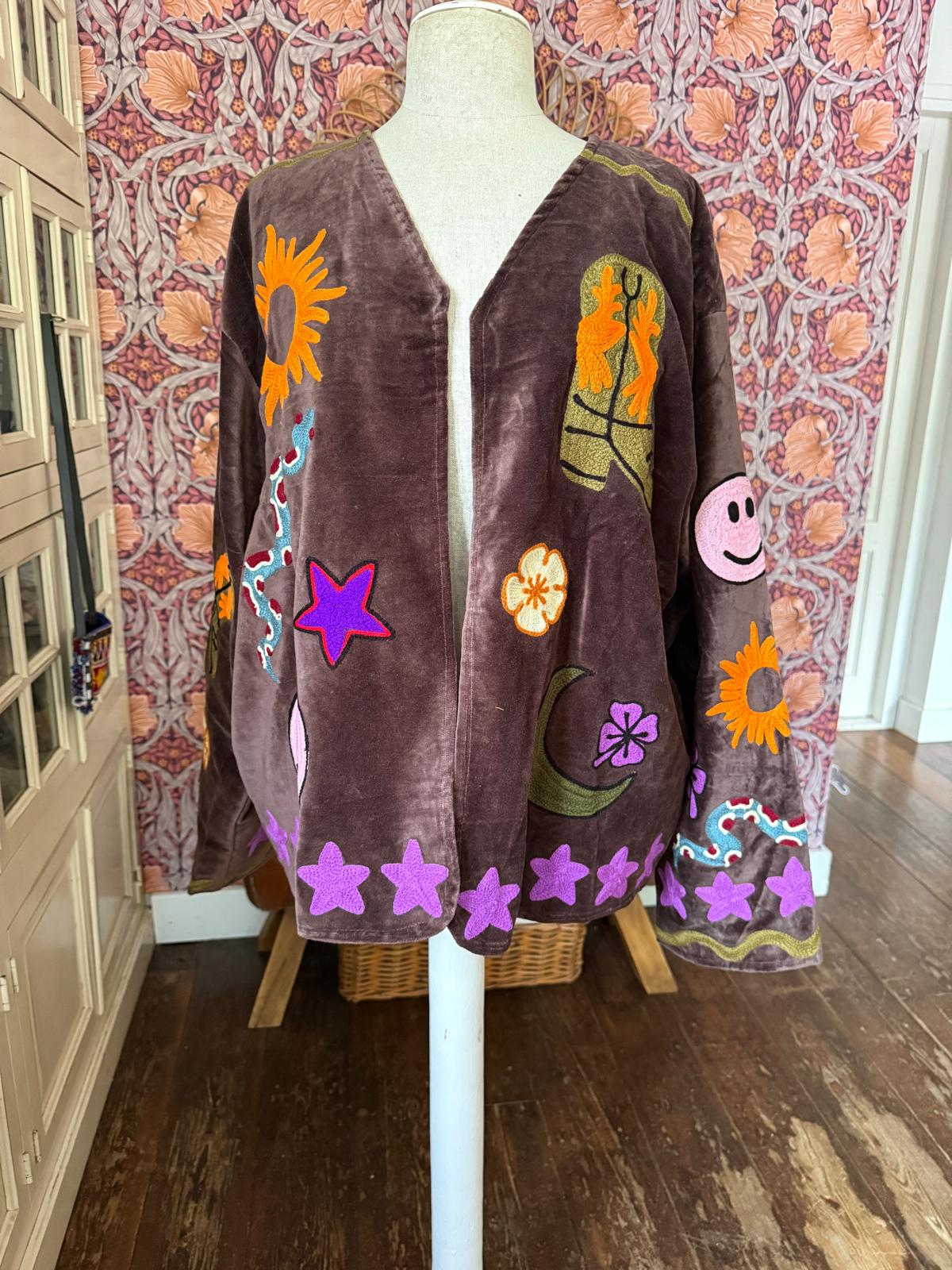 Velvet embroidery Ella jacket brown