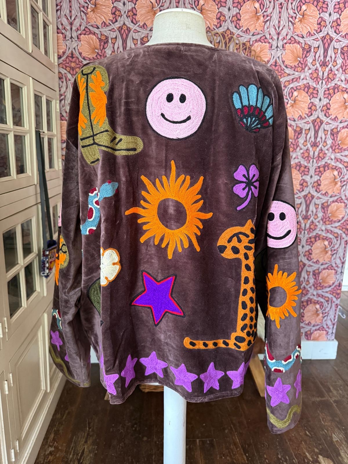 Velvet embroidery Ella jacket brown