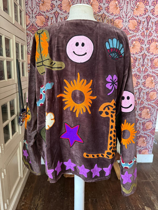 Velvet embroidery Ella jacket brown