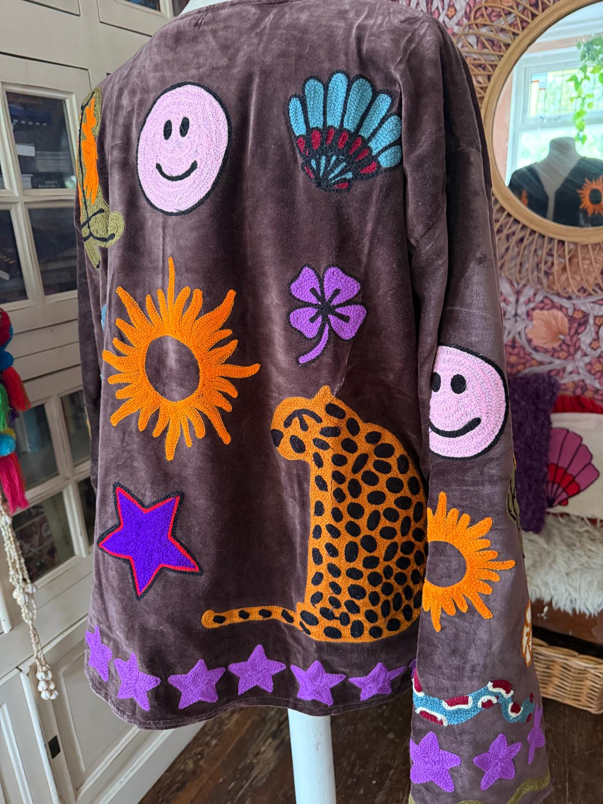 Velvet embroidery Ella jacket brown