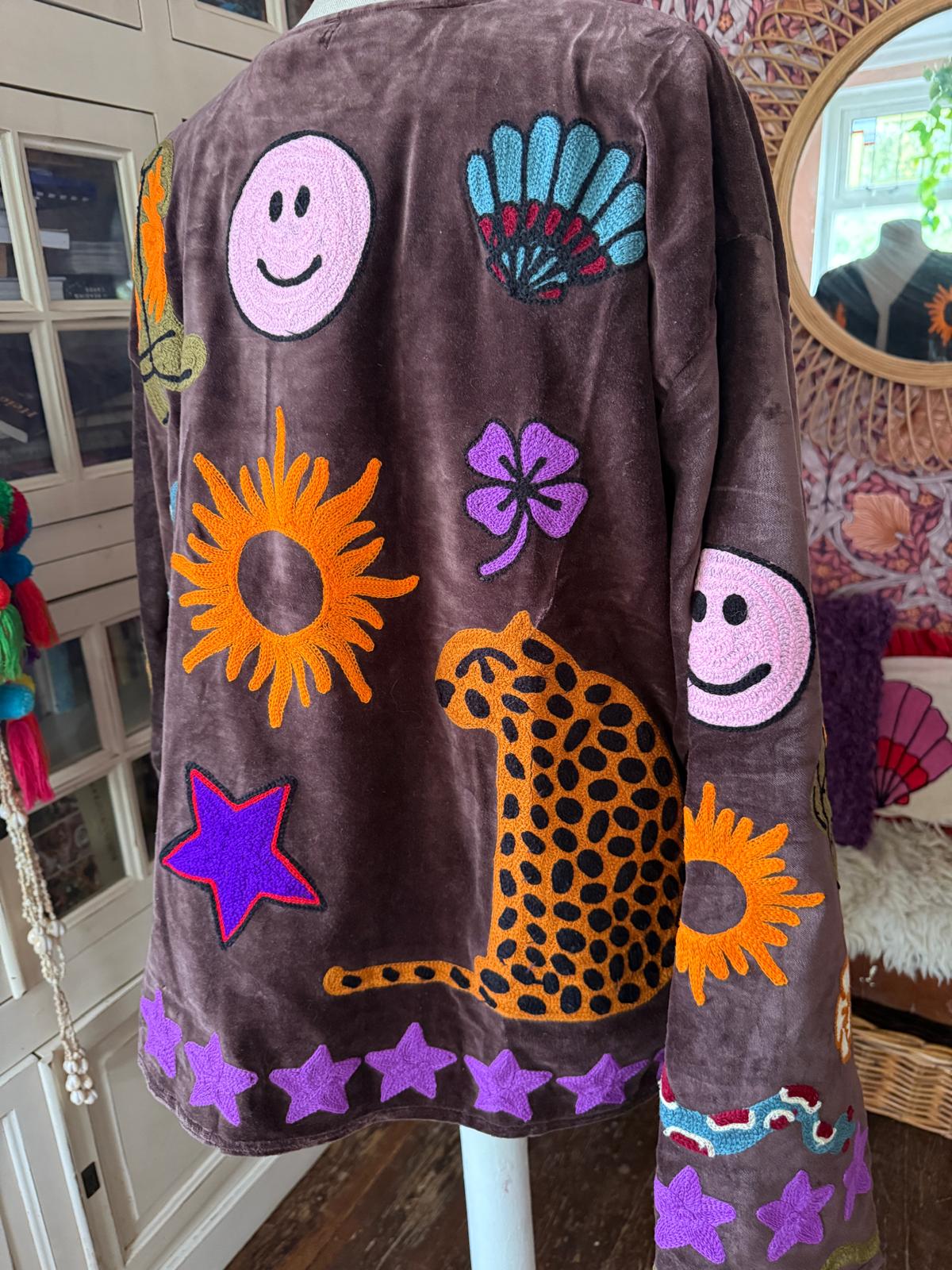 Velvet embroidery Ella jacket brown