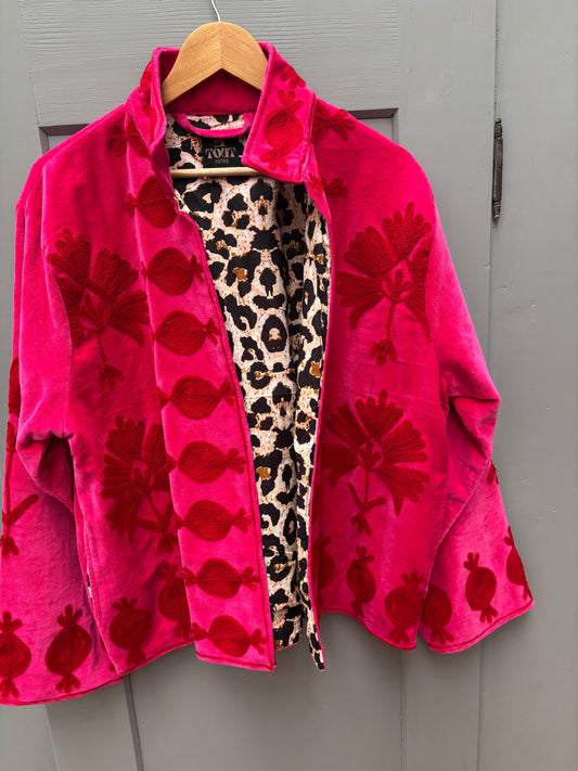 Velvet embroidery jacket Roze rood
