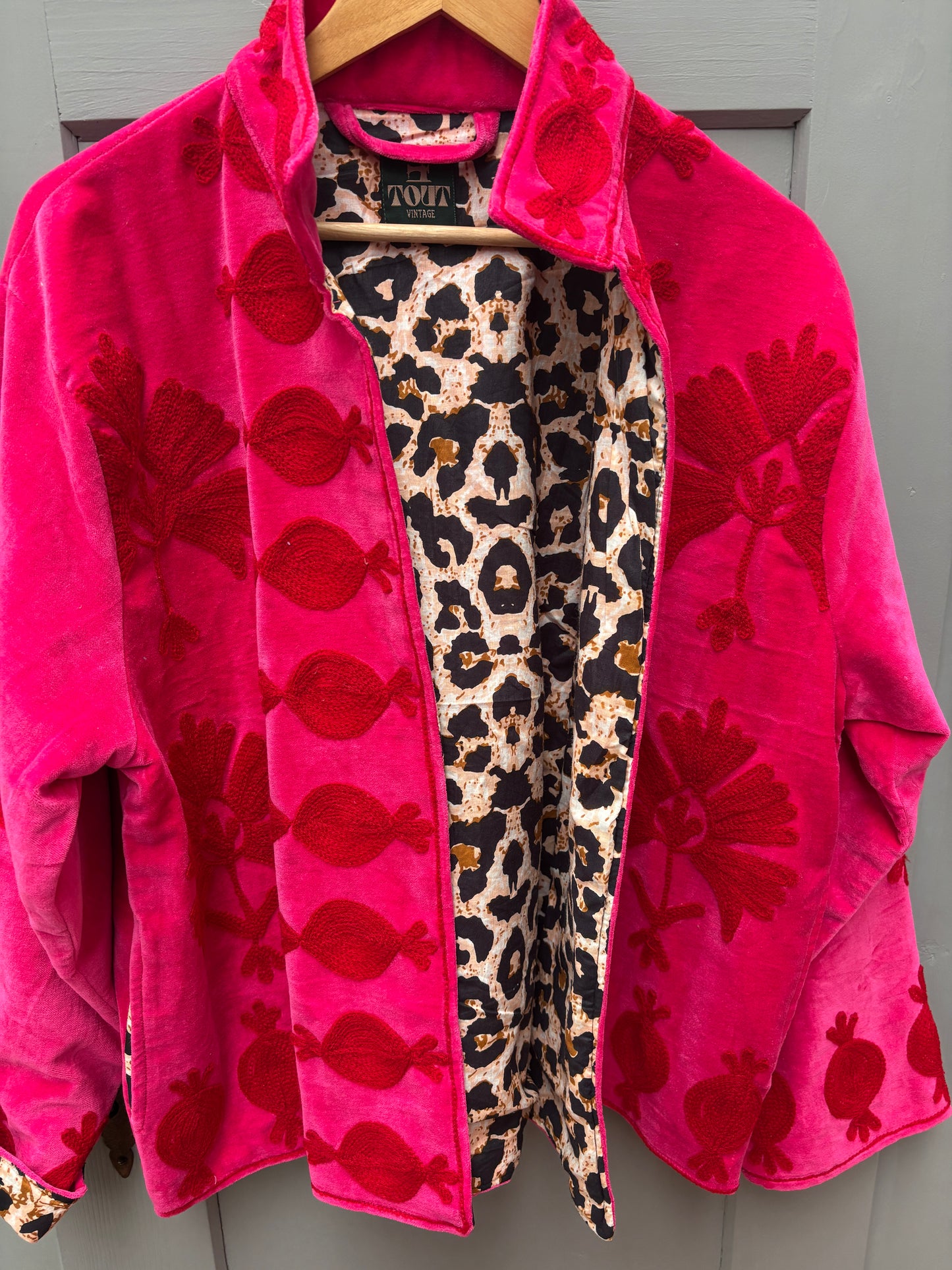 Velvet embroidery jacket Roze rood