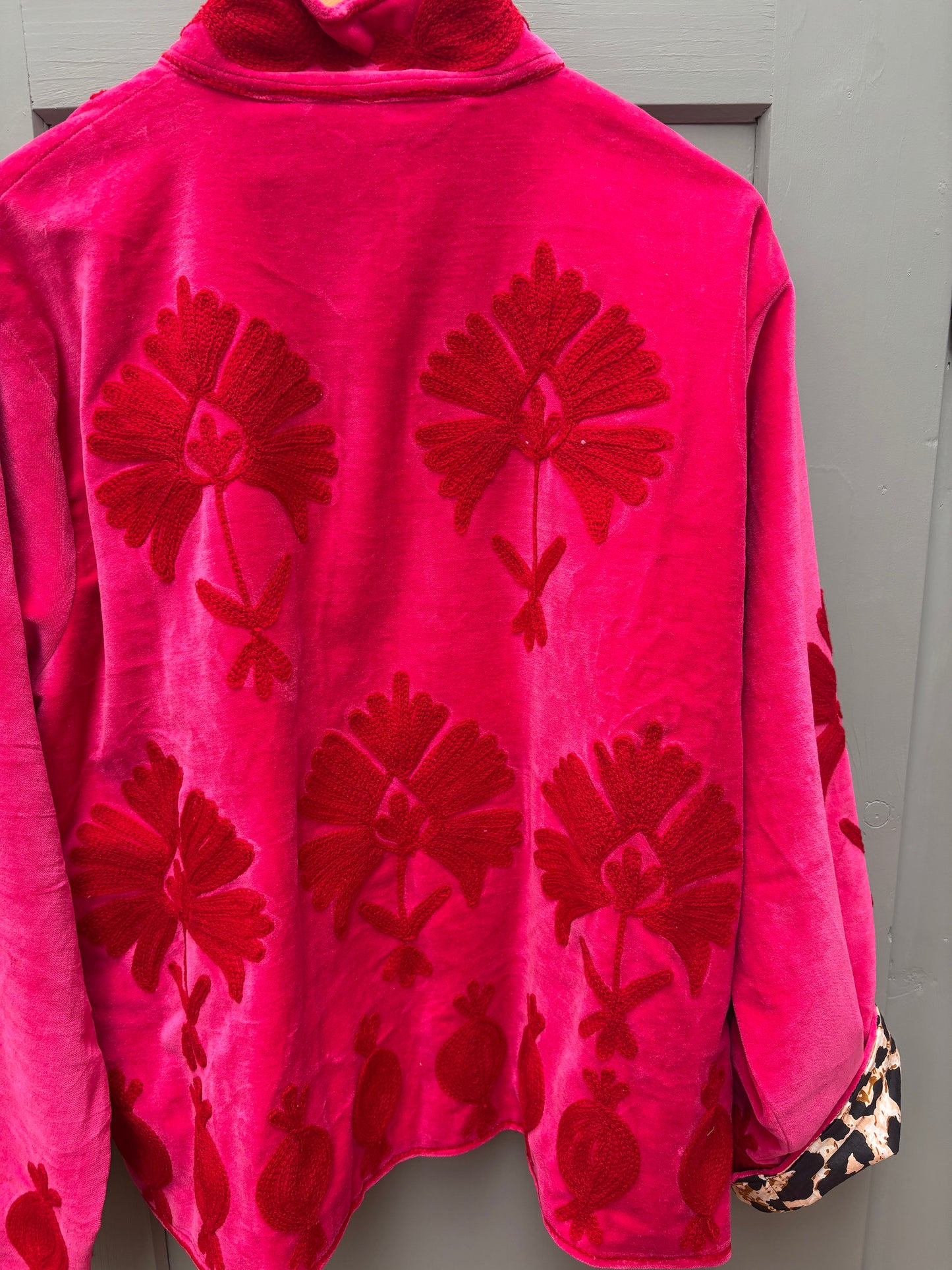 Velvet embroidery jacket Roze rood