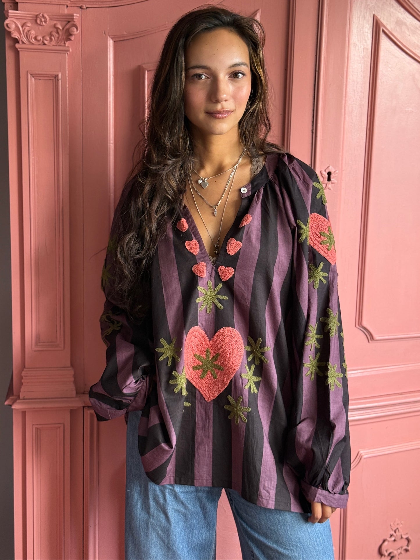 TOUT - Blouse Purple Stripe Heart 2st
