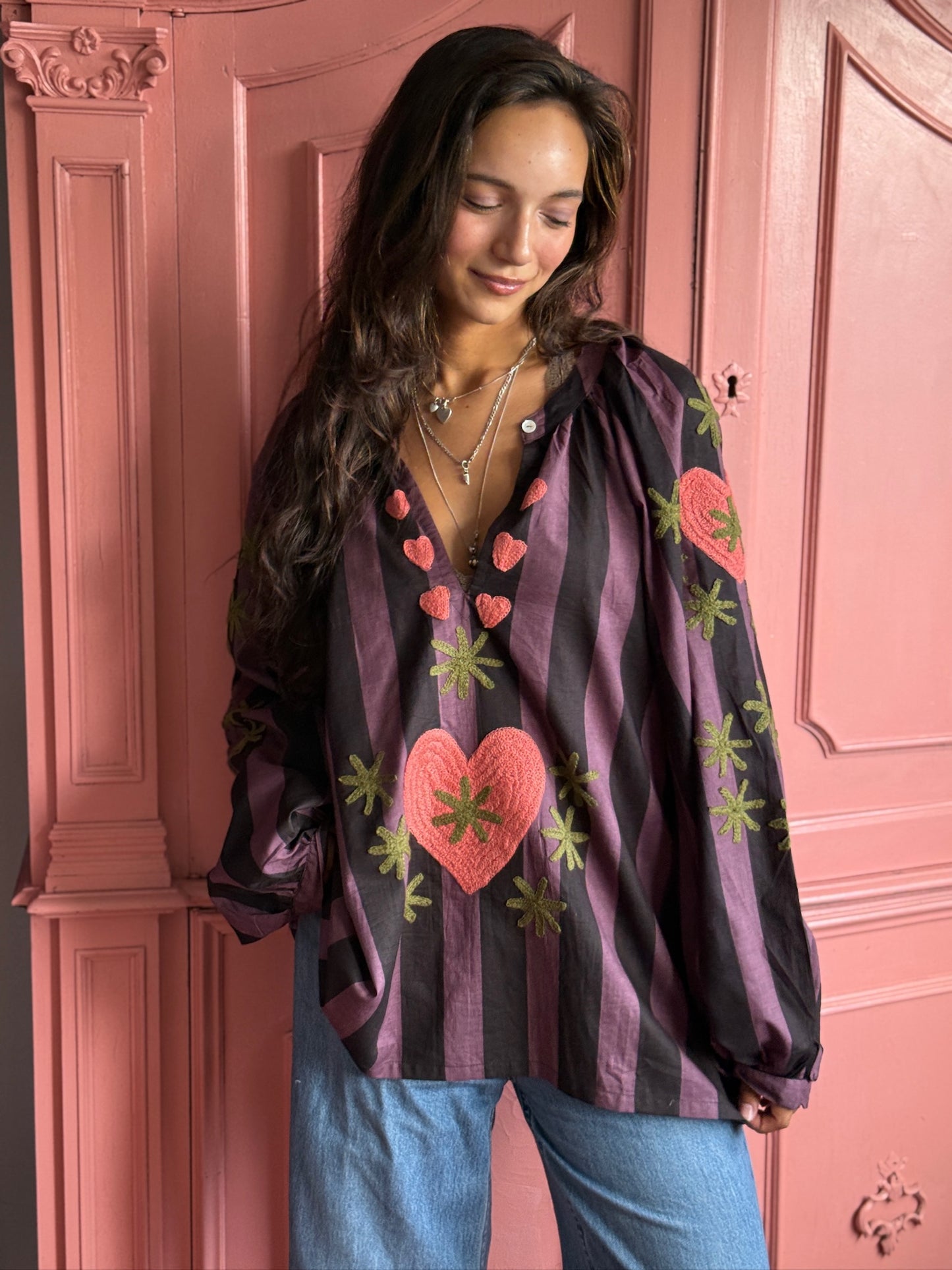 TOUT - Blouse Purple Stripe Heart 2st
