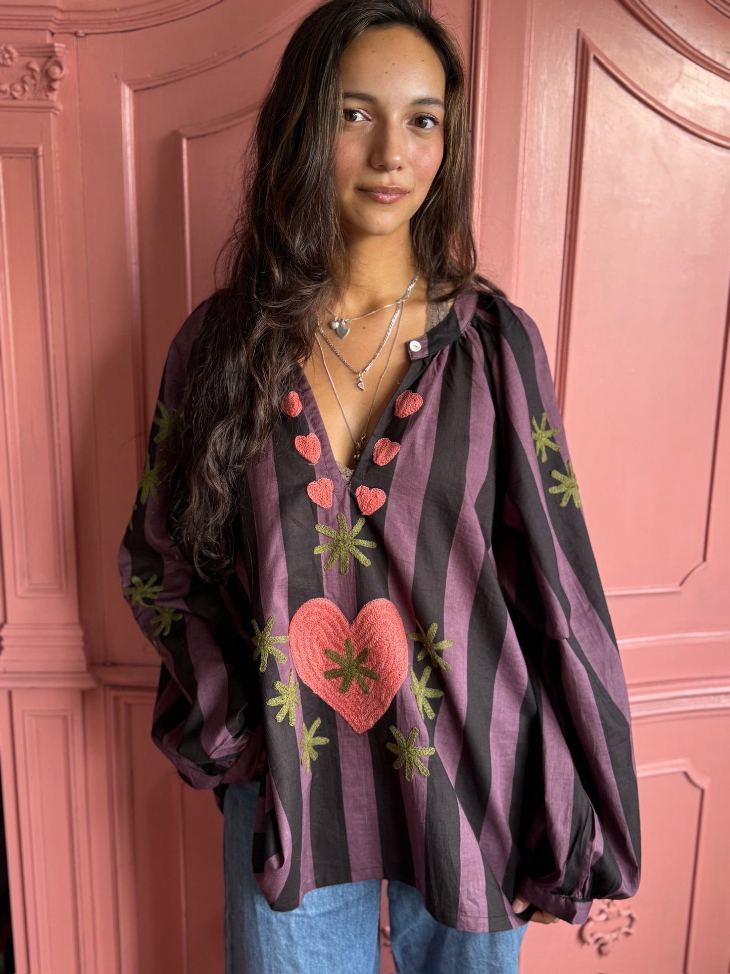 TOUT - Blouse Purple Stripe Heart 2st