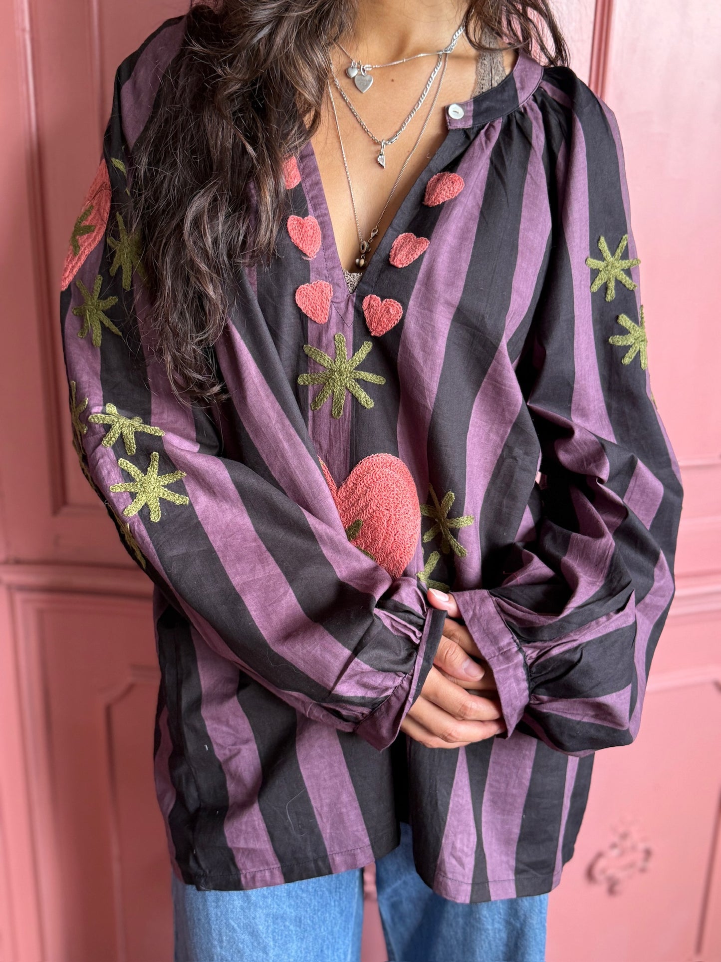 TOUT - Blouse Purple Stripe Heart 2st