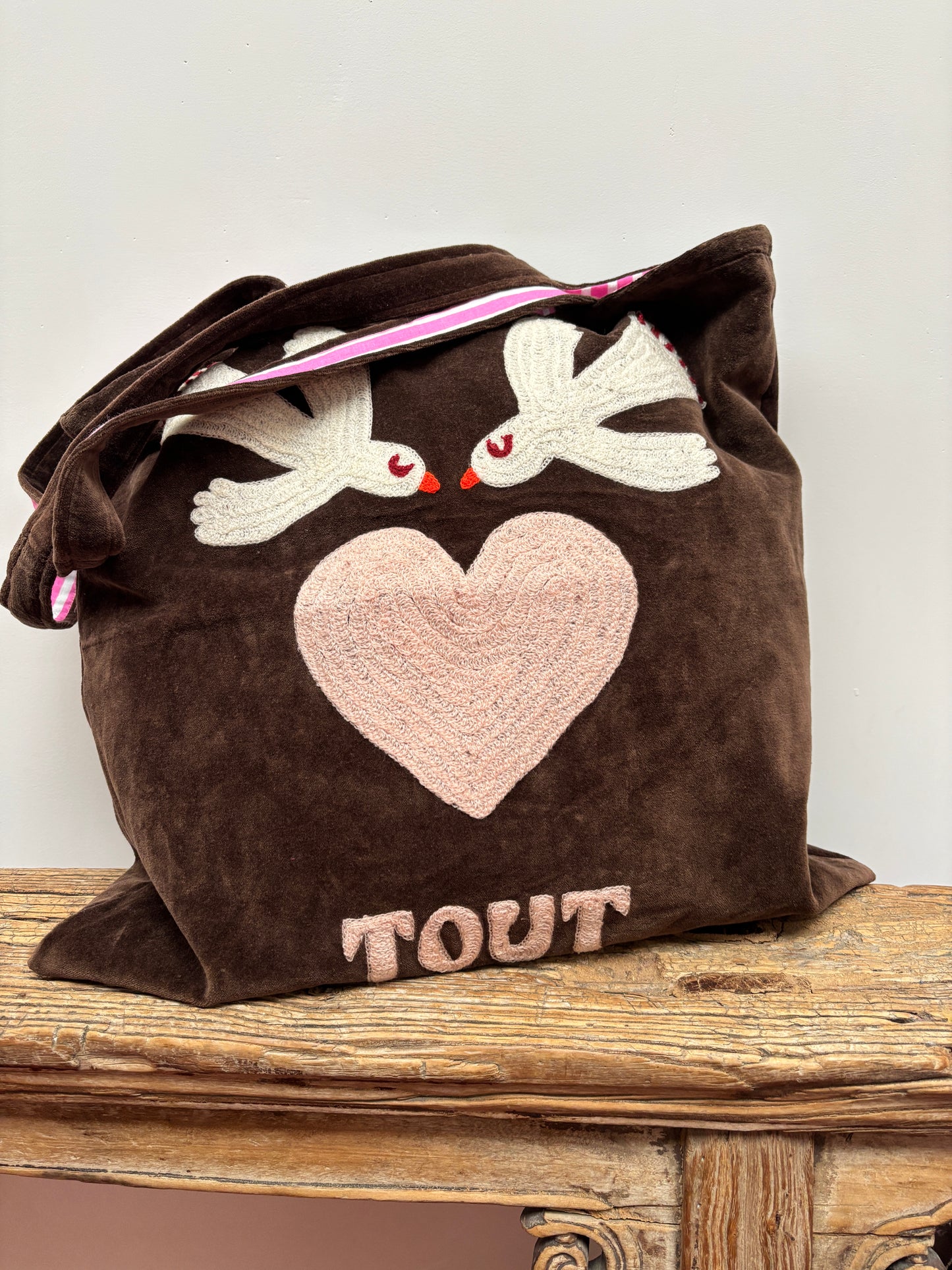 Set van 4 velvet embroidery "BIRD tout" tassen