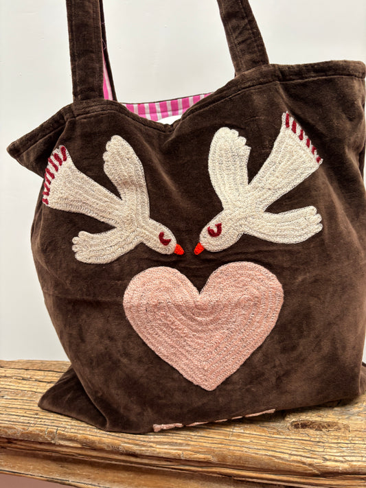 Set van 4 velvet embroidery "BIRD tout" tassen