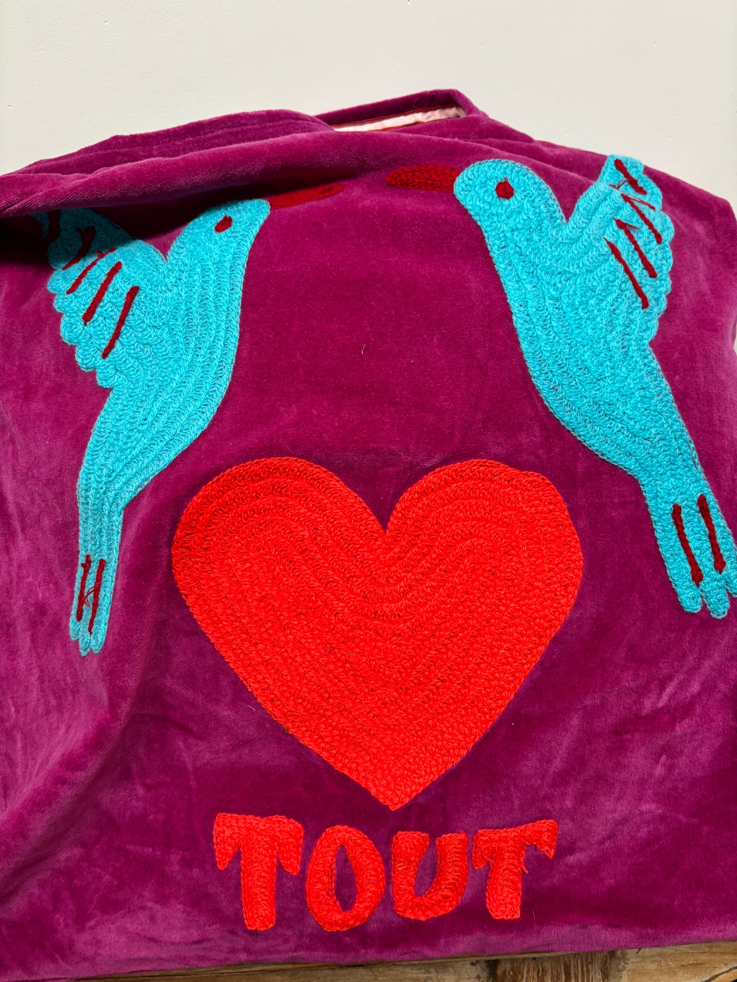 Set van 4 velvet embroidery "BIRD tout" tassen