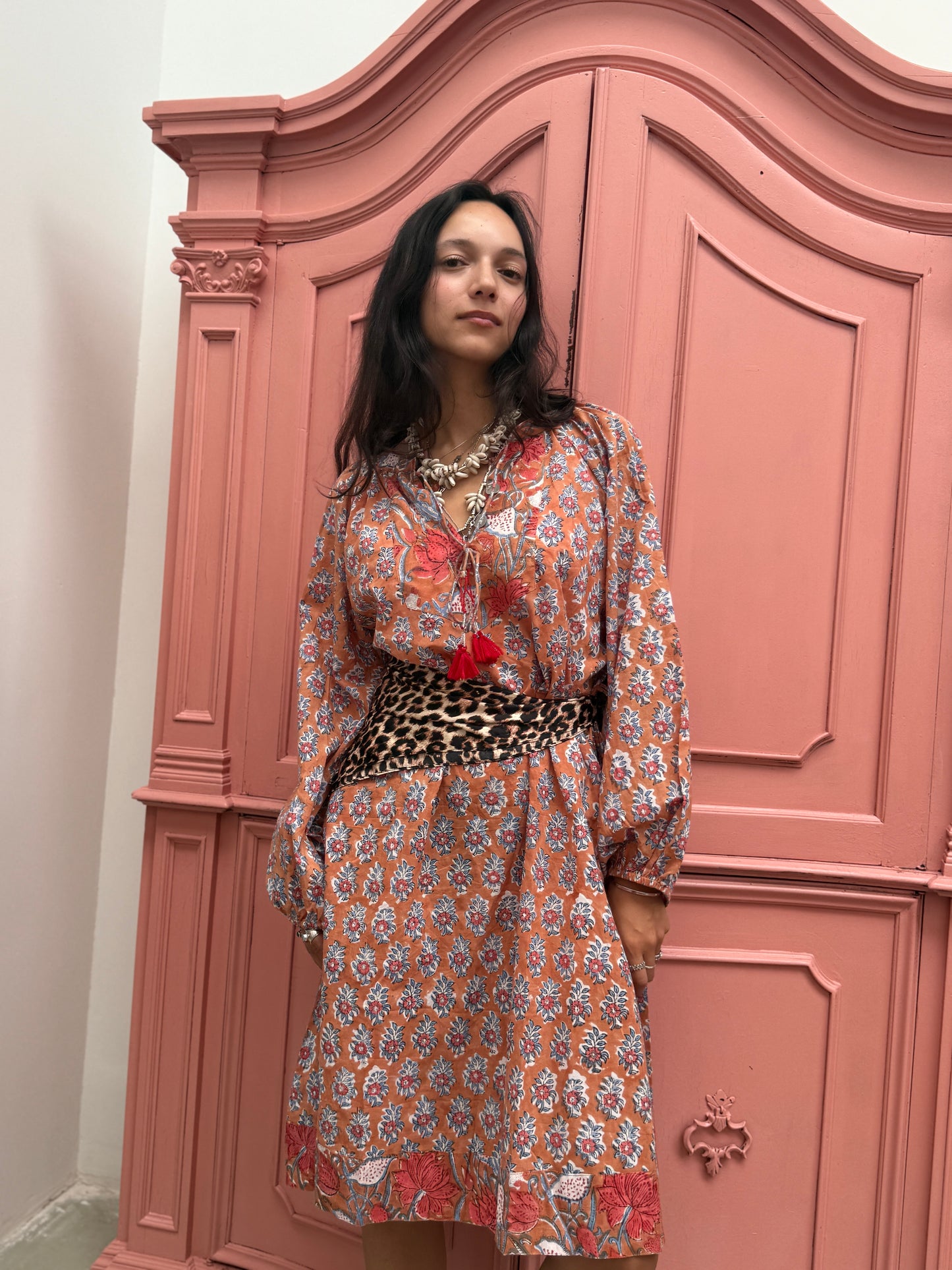 Blockprints jurk Flowers Roest