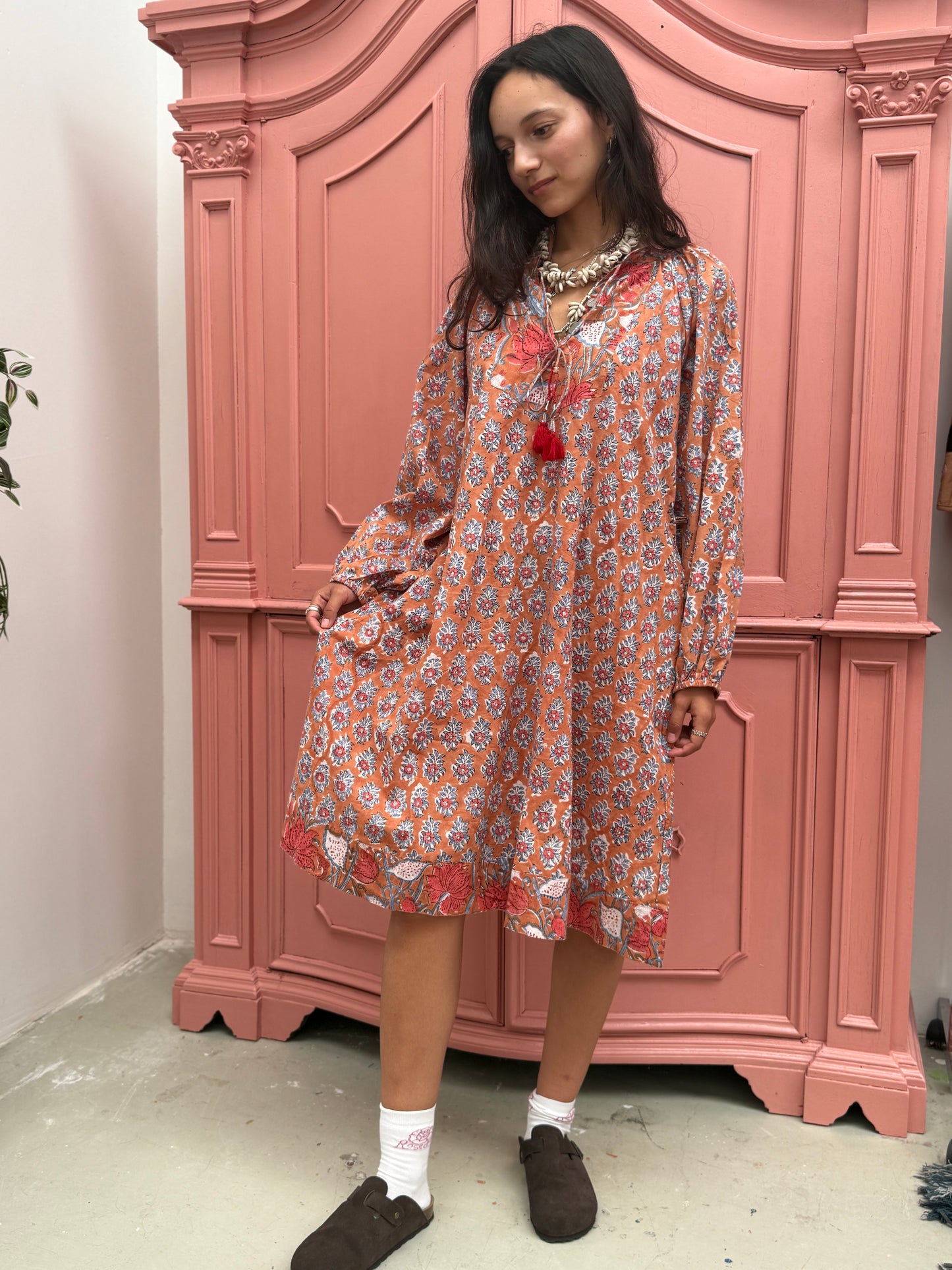 Blockprints jurk Flowers Roest