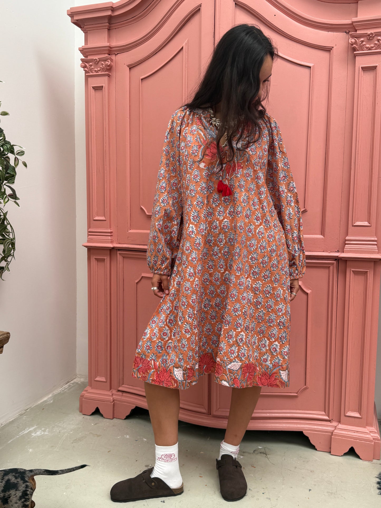 Blockprints jurk Flowers Roest