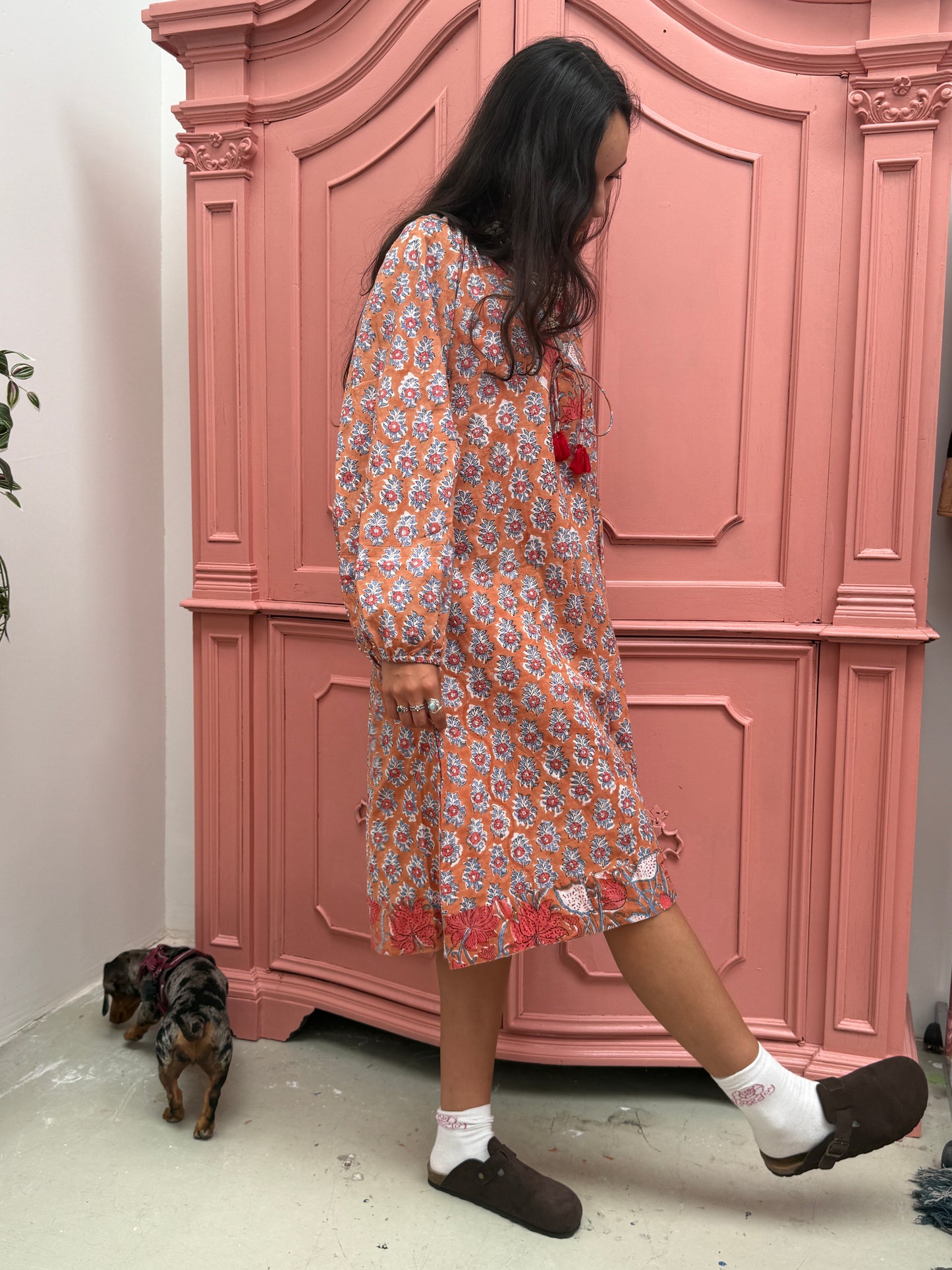Blockprints jurk Flowers Roest