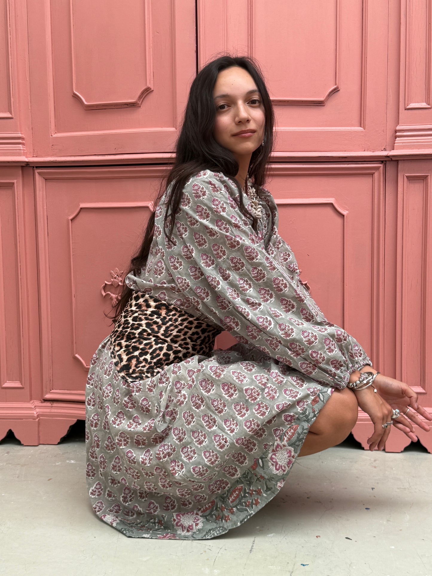 Blockprints jurk Flowers green
