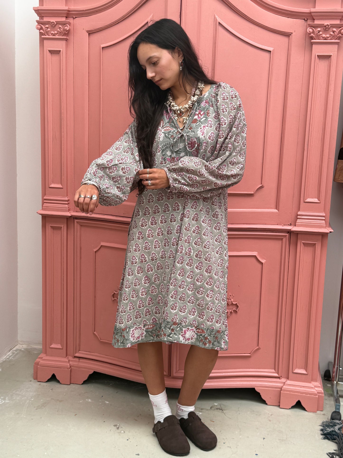 Blockprints jurk Flowers green