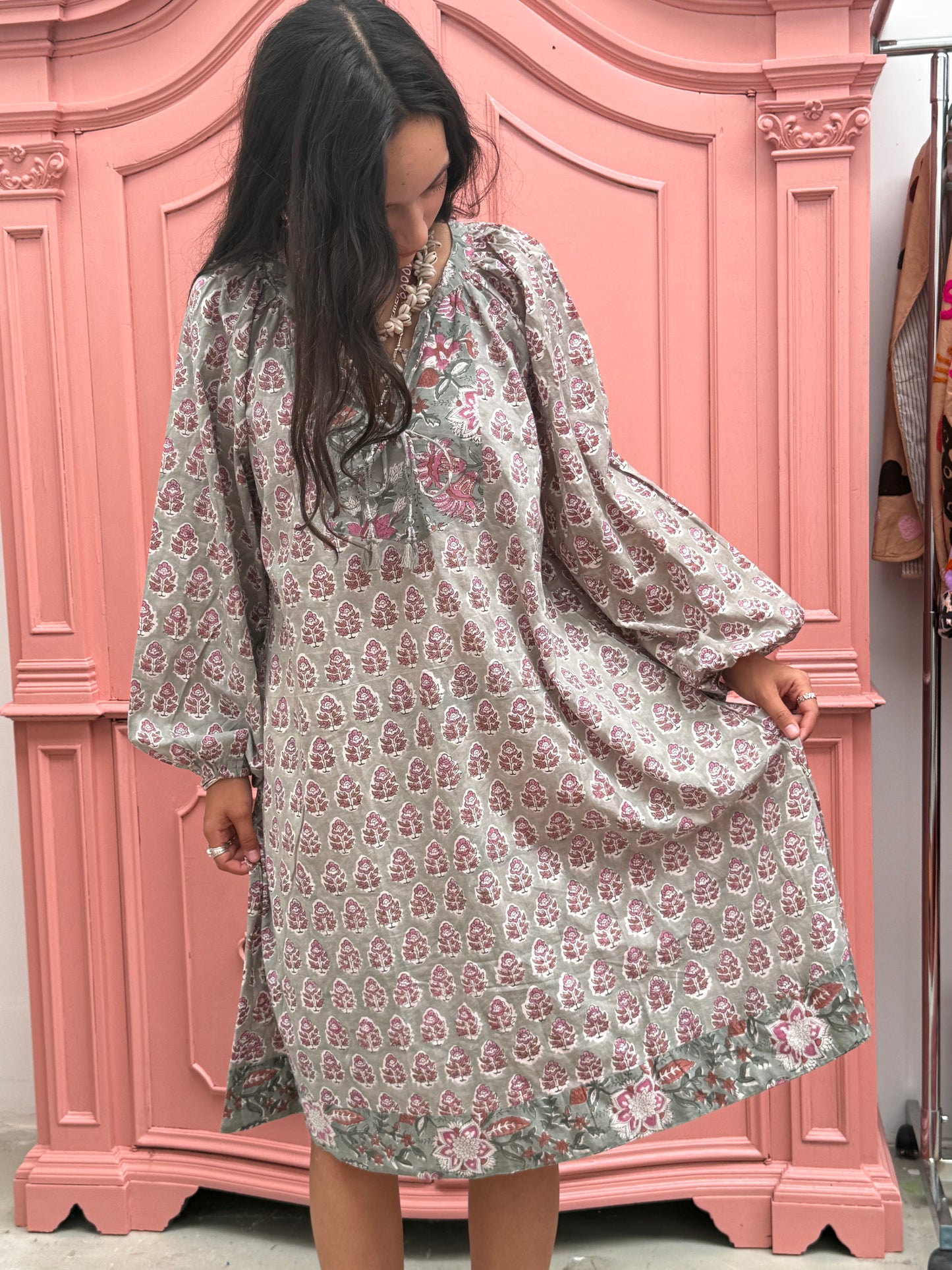 Blockprints jurk Flowers green