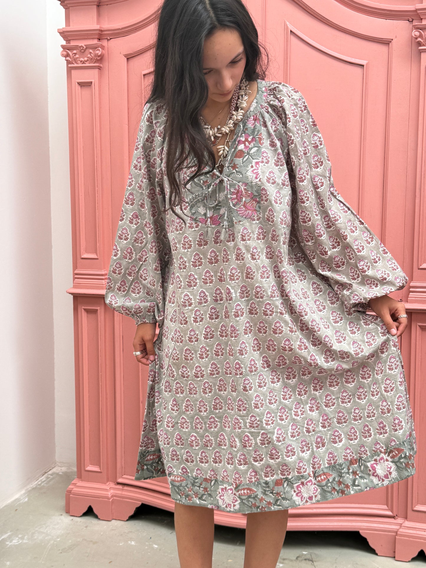 Blockprints jurk Flowers green