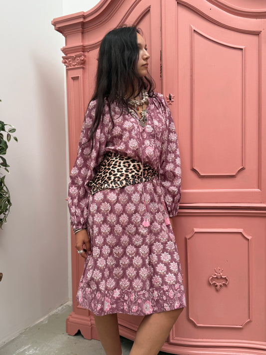 Blockprints jurk Flowers Mauve