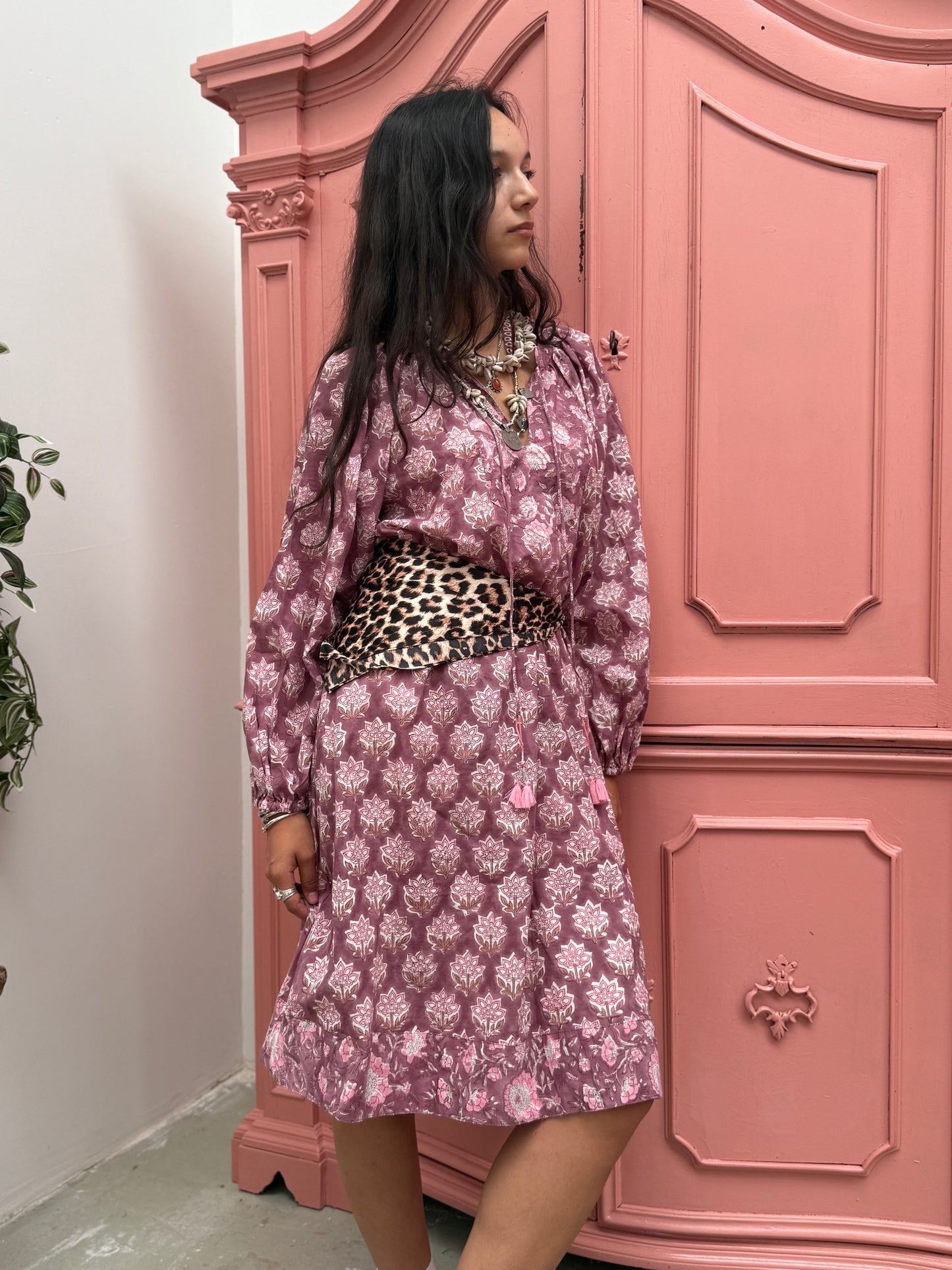 Blockprints jurk Flowers Mauve