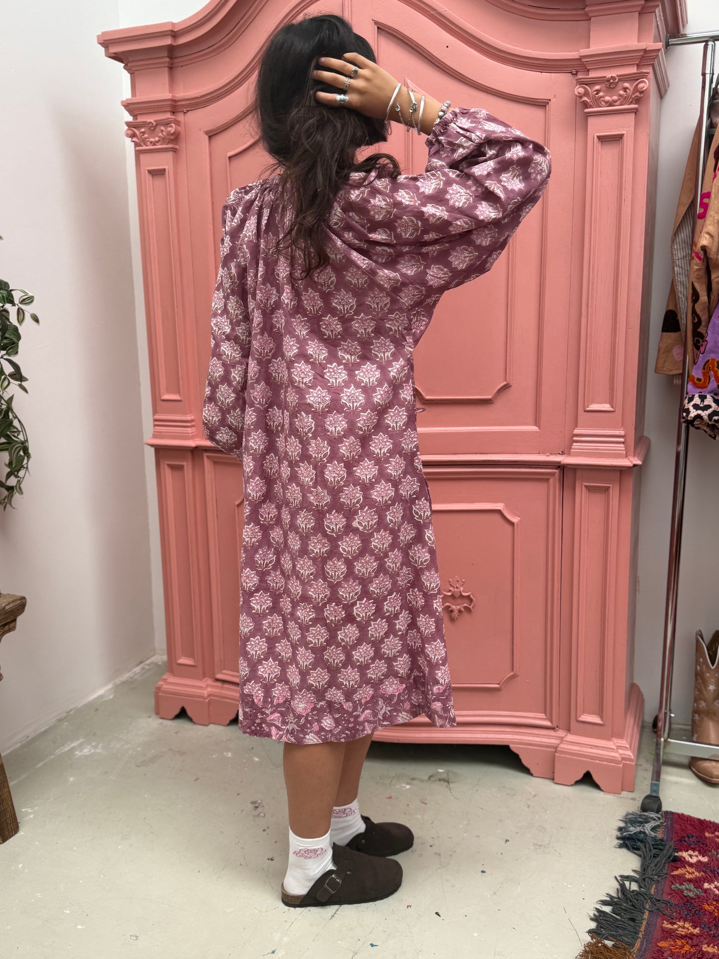 Blockprints jurk Flowers Mauve