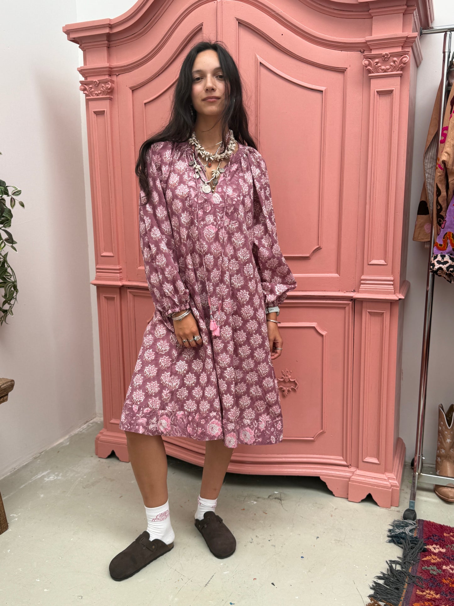 Blockprints jurk Flowers Mauve