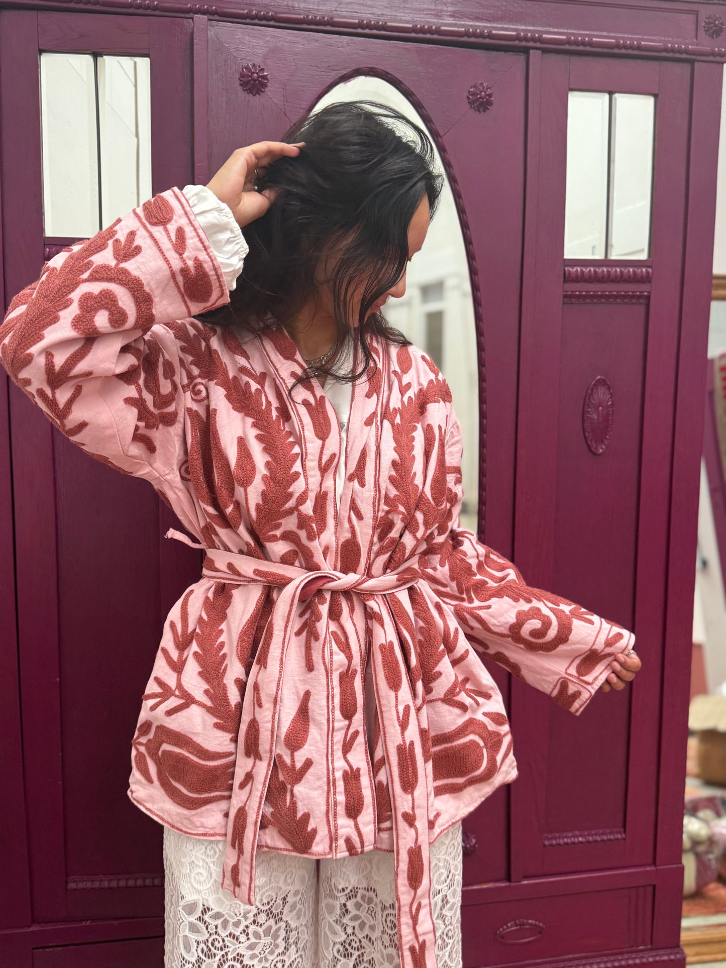 Medium cotton Embroidery pink brown